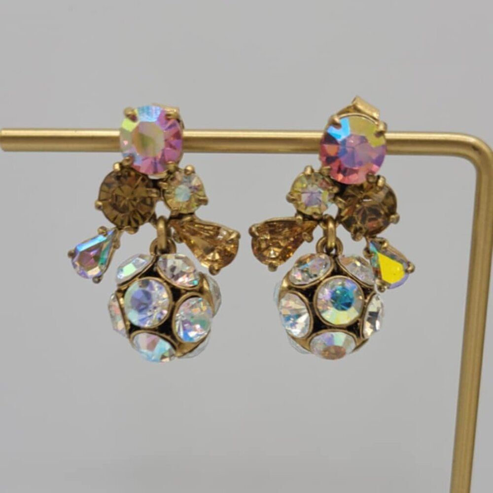 J Crew Gold Tone AB Crystal Ball Earrings